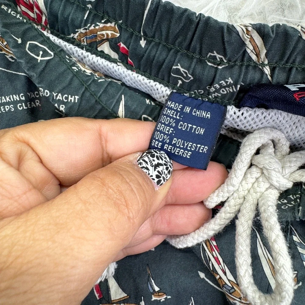 Polo Sport Ralph Lauren Swim Trunks XL Green‎ Sailboat Nautical Yachting Shorts